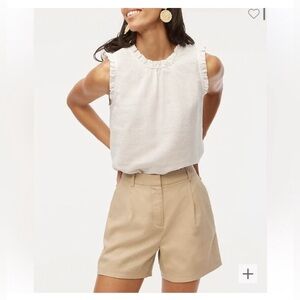 J. Crew Linen-blend ruffleneck top